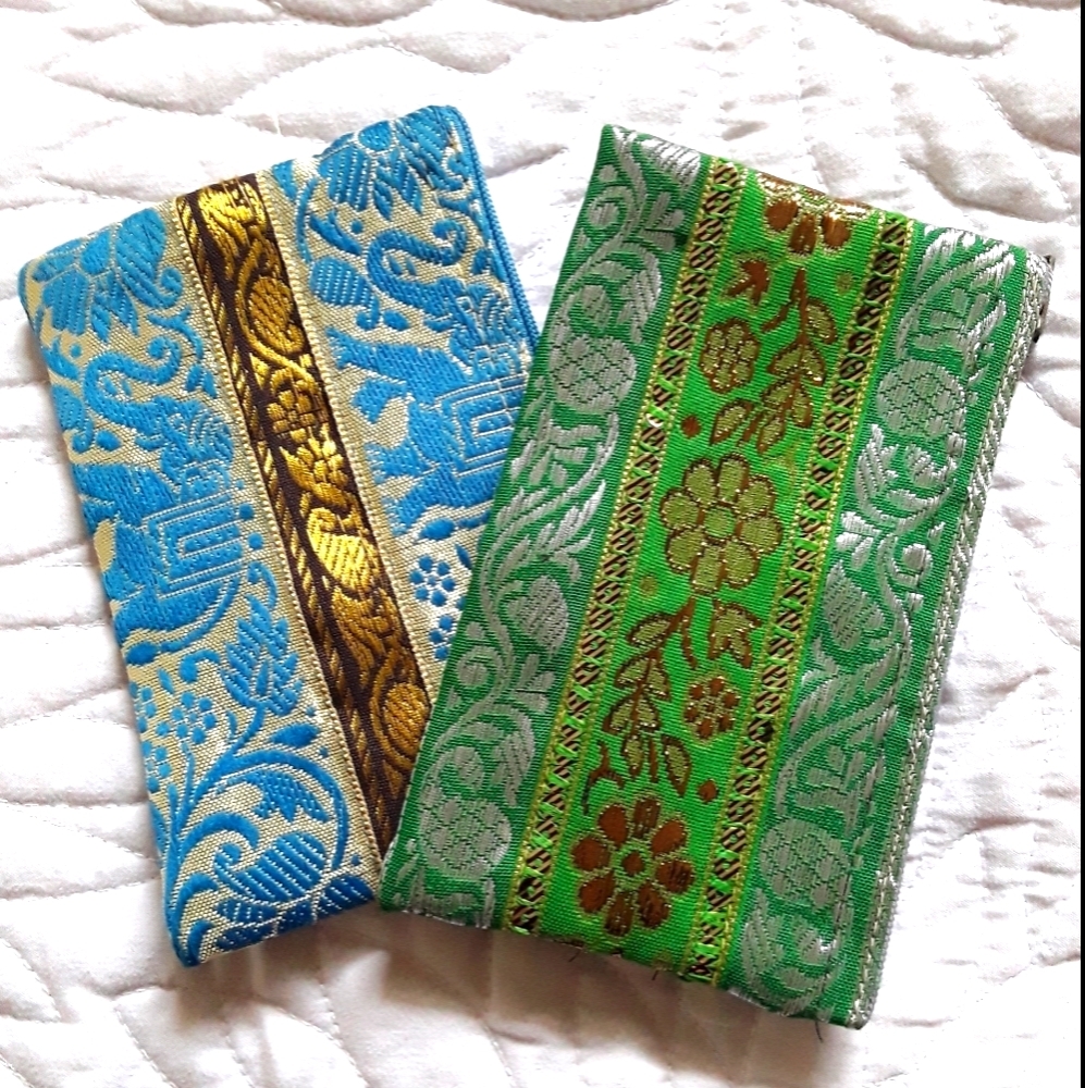 2 BLUE AND GREEN SILK SMALL WALLETS